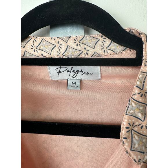 Polagram The Delling Patterned Dress in Dusty Salmon Size M Satin Smocked A47 - Picture 4 of 10